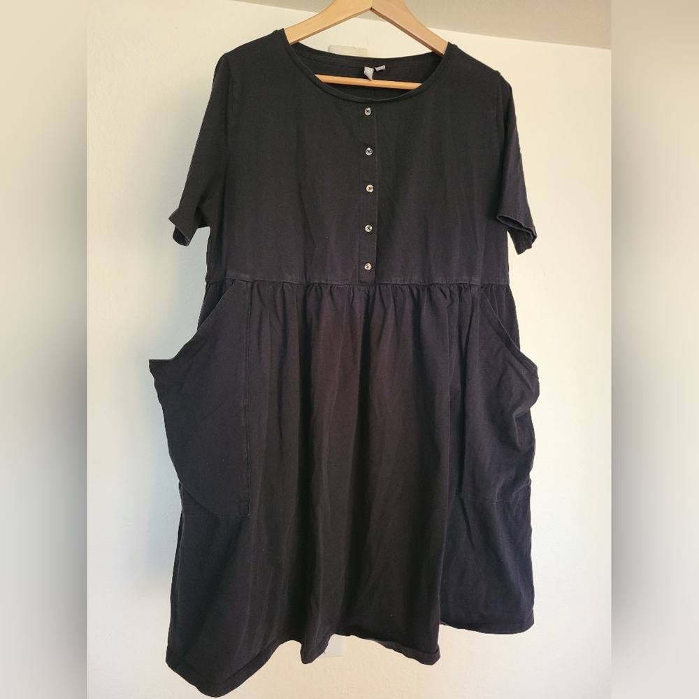 Black Mini Babydoll Dress With Oversized Pockets